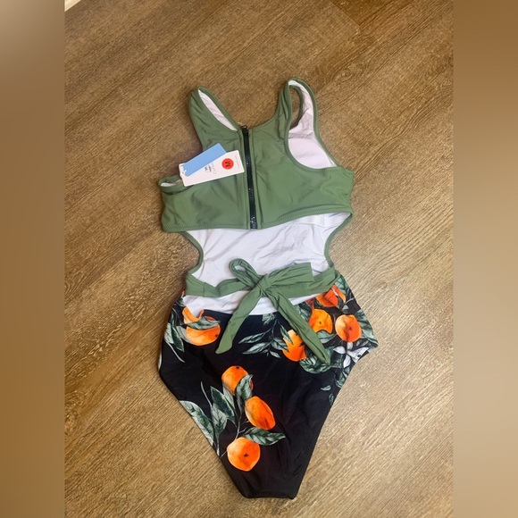 Olive Green and Black Floral Women's Swimsuit - Picture 4 of 5